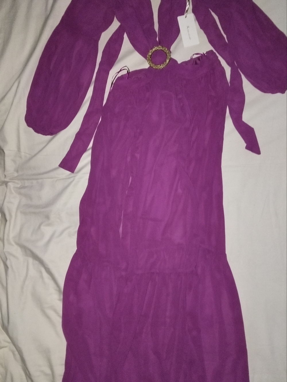 Velvet Purple Maxi Dress with Gold Ring Accent